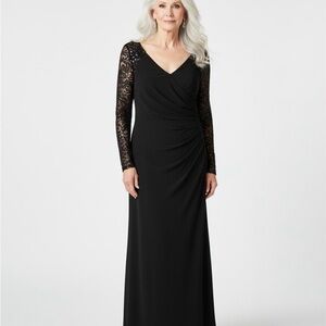 Alex Evenings Black Long Sleeve Lace Formal Gown Size 10